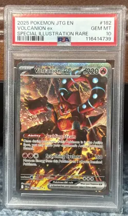 2025 Pokemon JTG EN Volcanion ex 182/159 Special Illustration Rare PSA 10 - Image 1