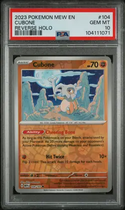 2023 POKEMON MEW EN-151 REVERSE HOLO #104 CUBONE PSA 10 - Image 1