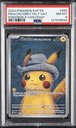 2023 POKEMON SVP EN-SV BLACK STAR PROMO #085 PIKACHU WITH GREY FELT HAT PSA 8 - Image 1