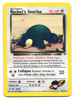 Rocket's Snorlax 33/132 Rare Gym Heroes Pokemon Unlimited HP - Image 1