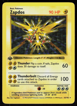 Pokemon Zapdos 16/102 Base Set Holo Rare 1st Edition Moderately Played - Image 1