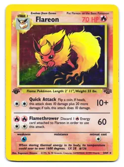 Flareon 3/64 Holo Rare Jungle Pokemon 1st Edition HP - Image 1