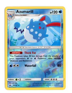 Azumarill 35/147 Rare Reverse Holo SM - Burning Shadows Pokemon LP - Image 1