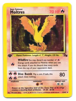 Moltres 12/62 Holo Rare Fossil Pokemon 1st Edition HP - Image 1