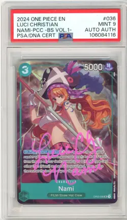 PSA MT 9 Signed Luci Christian Nami OP02-036 Premium Card Collection One Piece - Image 1