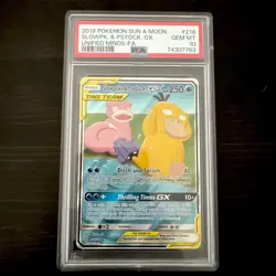 SLOWPOKE & PSYDUCK GX 2019 POKEMON UNIFIED MINDS FULL ART ULTR #218 PSA 10 Q0895 - Image 1