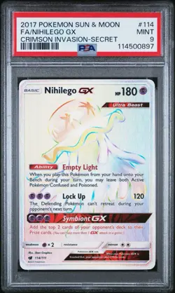 Pokemon Nihilego GX (Secret) 114/111 Sm-Crimson Invasion Holo PSA 9 - Image 1