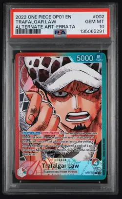 One Piece CCG Trafalgar Law Alternate Art Errata OP01-002 PSA 10 Gem Mint - Image 1
