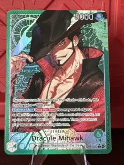 One Piece OP14 The Azure Sea’s Seven - Dracule Mihawk OP14-020 Leader Alt Art - Image 1
