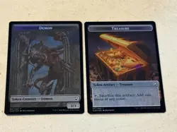 2 x mtg foil token Demon // Treasure, 007/017, Baldur's Gate, unplayed - Image 2