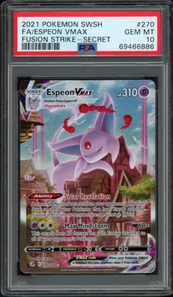 2021 Pokemon Fusion Strike Espeon Vmax 270/264 PSA 10 Gem Mint Full Art Secret - Image 1