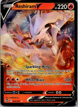 POKEMON RESHIRAM V 024/195 HOLO V RARE SILVER TEMPEST NM/M - Image 1