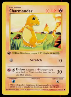 Charmander 46/102 Common Base Set Shadowless Pokemon 1st Edition Heavily Played5 - Image 1
