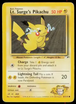 Lt. Surge's Pikachu 81/132 Common Gym Heroes Pokemon Heavily Played - Image 1