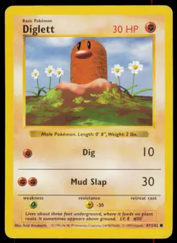 Diglett 47/102 Common Base Set Shadowless Pokemon Unlimited Heavily Played - Image 1
