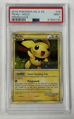 2010 Pokemon Heart Gold Soul Silver Pichu Prerelease Holo Stamped PSA 9 Mint - Image 1
