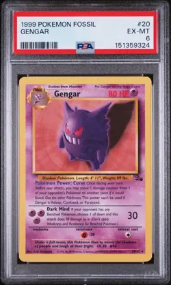 1999 POKEMON FOSSIL #20 GENGAR WOTC EX-MT PSA 6 - Image 1