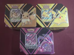 2020 Pokemon V Powers Tin Set Of 3 - Eevee Pikachu Eternatus - Factory Sealed - Image 1