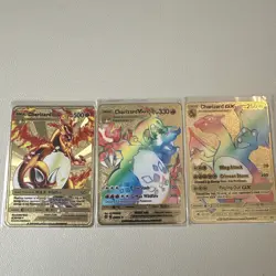 3 PCs Charizard HP310 Gold Metal Pokemon Card-Collectible Gift Display Set - Image 1