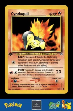 2000 Pokemon WotC Neo Genesis 56/111 Cyndaquil (Sugimori) 1st Ed - Image 1