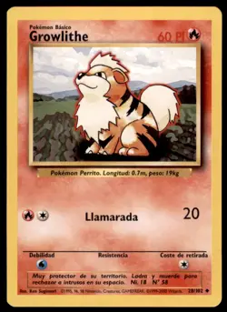 2000 Pokemon Base Unlimited Growlithe Spanish #28 Vintage - Image 1