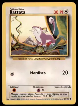 2000 Pokemon Base Unlimited Rattata Spanish #61 Vintage - Image 1