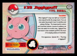 LP - Pokemon Topps Jigglypuff #39 TV Animation Edition Sunrays Silver Foil - Image 2