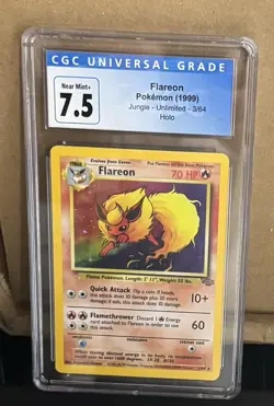 1999 POKEMON JUNGLE HOLO #3 FLAREON CGC 7.5. NEAR MINT! - Image 1