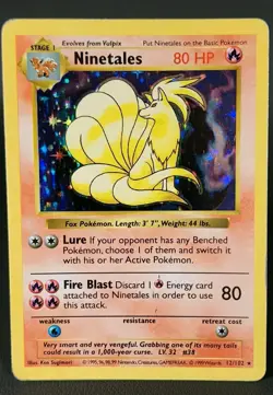 NINETALES 1999 POKEMON BASE SET RARE HOLO SHADOWLESS 12/102 - Image 1