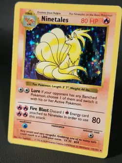 NINETALES 1999 POKEMON BASE SET RARE HOLO SHADOWLESS 12/102 - Image 3