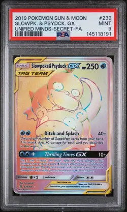 2019 POKEMON SUN & MOON UNIFIED MINDS #239 FULL ART/SLOWPOKE & PSYDUCK GX PSA 9 - Image 1