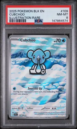 2025 POKEMON BLK EN-BLACK BOLT ILLUSTRATION RARE #109 CUBCHOO PSA 8 - Image 1