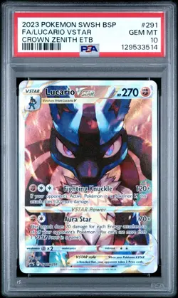 2023 Pokemon Sword & Shield BSP Full Art Lucario Vstar Crown Zenith ETB PSA 10 - Image 1