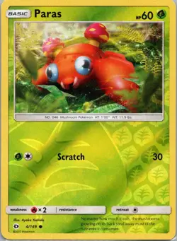 Pokemon TCG Paras 4/149 Sun Moon Rev Holo NM - Image 1