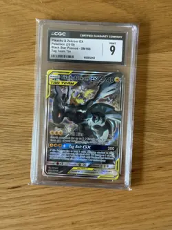 CGC 9 Pikachu & Zekrom GX SM168 2019 Black Star Promo Tag Team Tin Pokemon Card - Image 1