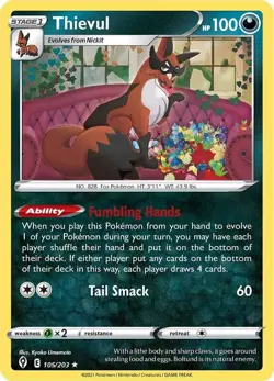 Thievul 105/203 Evolving Skies Rare Pokemon TCG NM - Image 1
