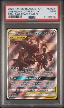 PSA 9 Umbreon & Darkrai GX SM241 Black Star Promo TAG TEAM GX Holo ENG - Image 1