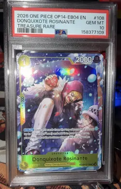 One Piece Card Game Donquixote Rosinante OP14-EB04 #108 PSA 10 Treasure Rare - Image 4