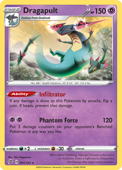 Dragapult 091/192 Rebel Clash Holo Rare NM 2020 Reverse Holo - Image 2