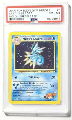 2000 Pokemon Misty's Seadra 9/132 Holo Prerelease with Swirl PSA 8 - Image 1