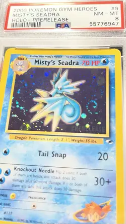 2000 Pokemon Misty's Seadra 9/132 Holo Prerelease with Swirl PSA 8 - Image 3
