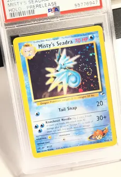 2000 Pokemon Misty's Seadra 9/132 Holo Prerelease with Swirl PSA 8 - Image 4