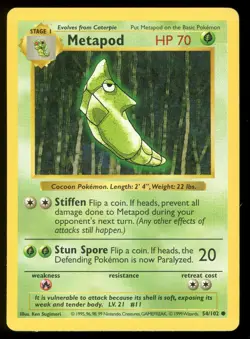 Pokemon Metapod Shadowless 54/102 Base Set - LP - Image 1