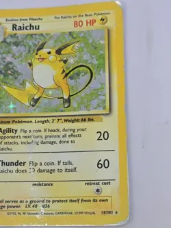 Raichu 014/102 Base Set Holo Unlimited Vintage Pokemon Tcg Card MP - Image 3