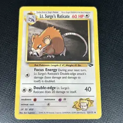 Pokemon Card Gym Challenge Lt. Surge's Raticate 53/132 Uncommon - Image 1