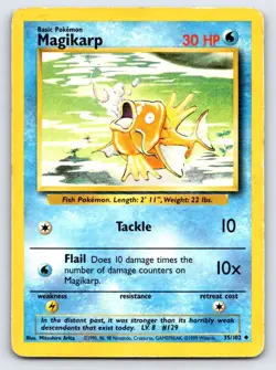 Magikarp 35/102 Uncommon Base Set Unlimited Pokemon Moderately Played - Image 1