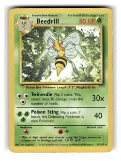 Beedrill 17/102 Rare Base Set Unlimited Pokemon Moderately Played - Image 1