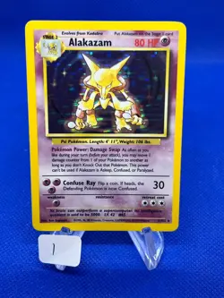 VTG 1999 Pokemon Base Set Unlimited Alakazam 1/102 Holo Rare NM -1 - Image 1