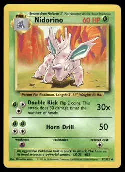 Nidorino 37 LIGHTLY PLAYED Base Set Unlimited 102 Pokemon - Image 2