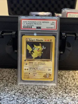 Pokemon TCG Lt. Surge's Pikachu Gym Heroes First Edition PSA 9 - Image 1